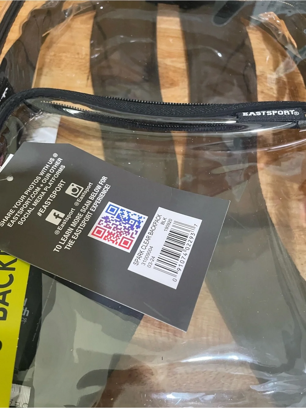 Eastsport Transparent Clear Backpack with Black Trim